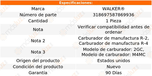 1) Termos Ahogador Carbu Grand Safari V8 6.6l 75/78 Walker Foto 3