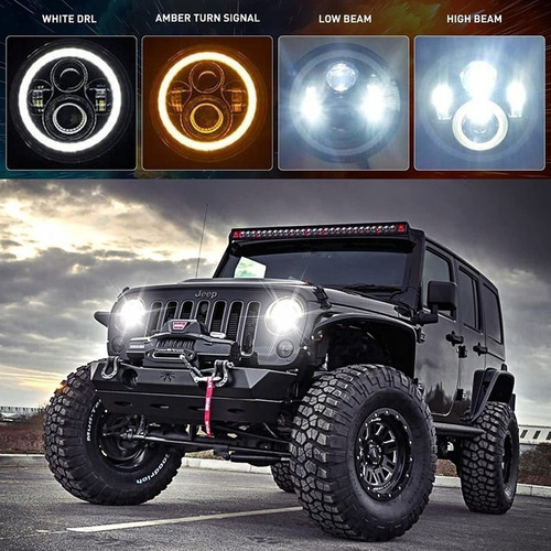 Par Faros Led 7 Redondos Ojo ngel Wrangler Jeep Vocho Foto 8