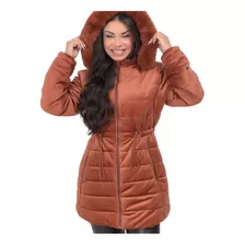 Parka Feminina De Veludo Jaqueta Moda Capuz Pelinho