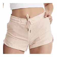 Short De Praia Feminino Listrado Marrocos Cós Liso 