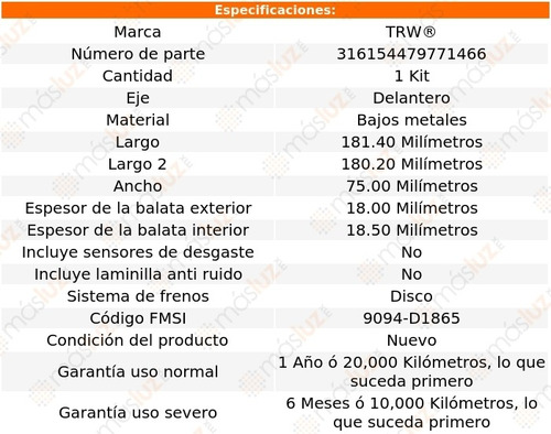 Balatas Bajos Metales Delanteras Volvo S90 17/18 Trw Foto 2