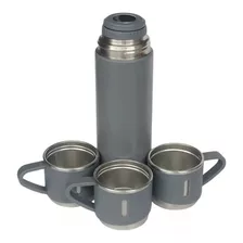 Garrafa Termica 500ml Com 3 Xícara Caneca Café Cor Cinza