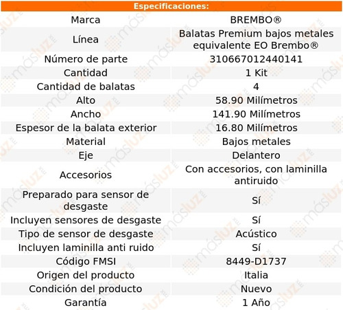 Balatas Bajos Metales Del Renault Koleos 17/19 Brembo Foto 4