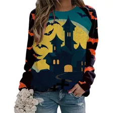 Sudadera Femenina Con Impresión 3d Halloween Moda Casual