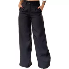 Calça Pantalona Alfaiataria Wide Leg Social Cintura Alta