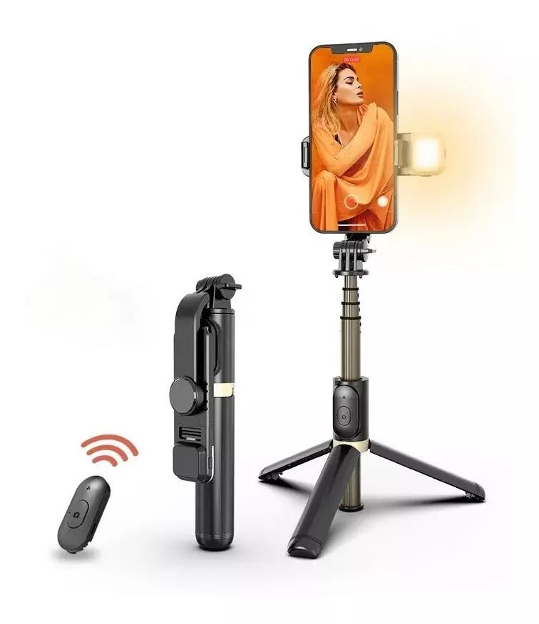 Bastão Pau Selfie Tripe Com Luz Controle Bluetooth P Celular