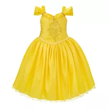 Vestido Infantil Amarelo 1 Ao 12 Princesa Bela Festa 