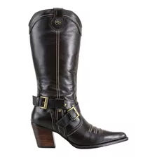 Botas Femininas Texana Café Com Detalhes De Fivela Capelli