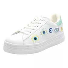 Tenis Casual Dama Color Blanco Bella Shoes Estilo 0500 Ojos