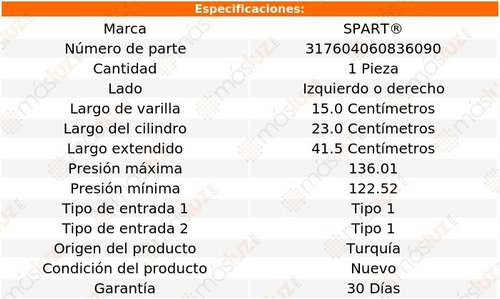 1- Amortiguador 5a Puerta Izq/der Renault Duster 18/20 Spart Foto 2