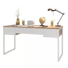 Mesa De Apoio Escritório Diretor Estilo Industrial 150x60 Cor Lamina Dourada Com Branco