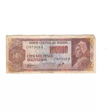 Billete 100.000 Pesos Bolivianos. Antiguo