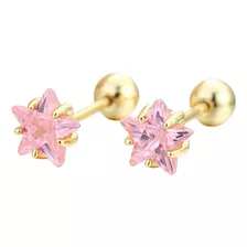 Broqueles Estrella Swarovski Oro 14k Lam Bolita Niña Bebe