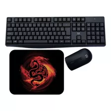 Kit Teclado E Mouse Sem Fio Mouse Pad Slim + Mousepad Gamer