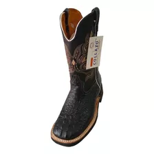 Bota Rodeo Vaquera Hombre 100% Piel Premium Nuca Cocodrilo N