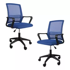 Silla De Escritorio Big Room Ioks2s000001 Ergonómica Azul Con Tapizado De Mesh X 2 Unidades