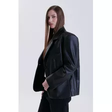 Saco Cher Mix Blazer Fezco Negro De Poliuretano Mujer