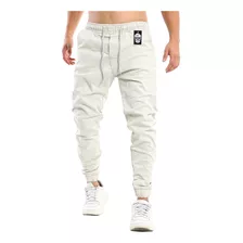 Calça Jogger Masculina Jeans Sarja Camuflada Elástico Lycra