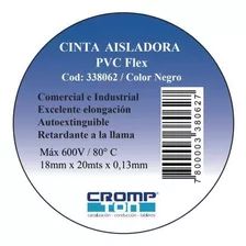 Cinta Aisladora Pvc 0,13x18mm X 20 Metros Negro Crompton