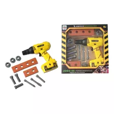 Brinquedo Furadeira Eletrica Kit Completo - 12 Pçs Cor Amarelo