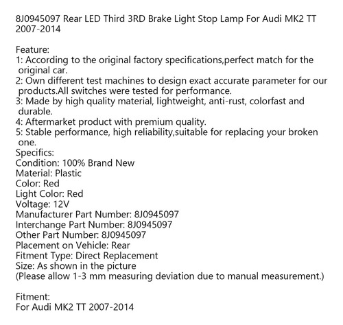 Tercera Luz Francesa De Montaje Alto Para Audi Tt Mk2 Foto 8