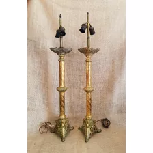 Dos Lámparas De Mesa Con Antiguos Candelabros En Bronce