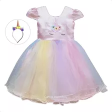 Vestido Unicornio Infantil Festa Luxo 1 A 5 Anos E Tiara 