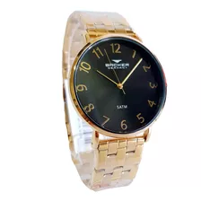 Relógio Backer Masculino Dourado Fundo Preto 10452145m Aço