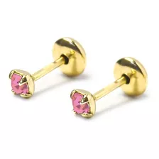 Aros Bebé Circón Rosado 2mm Enchapado Oro 18k