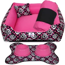 Kit Cama Caminha 4 Peças Para Cachorro - Tamanho M 60x60 Cor Geométrico Pink