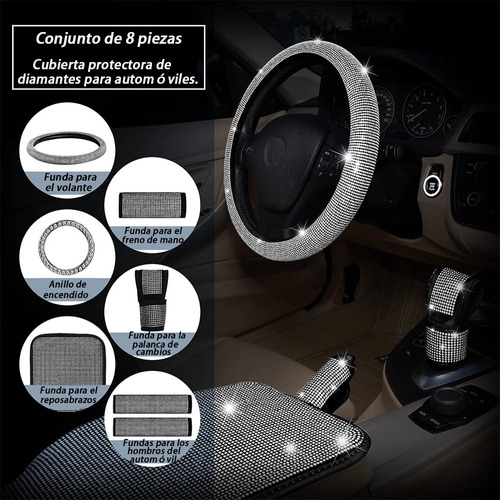 8 Pcs Funda Para Volante Para Mujer Brillos Diamantes 38cm Foto 3