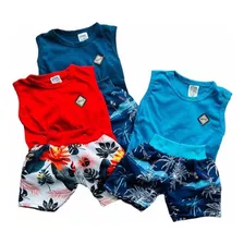 Kit 3 Conjunto Infantil Regata E Short Roupa De Bebê 3-6 Mês