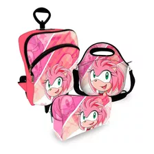 Kit Escolar Mochila Rodinha Lancheira Estojo Amy Sonic #2