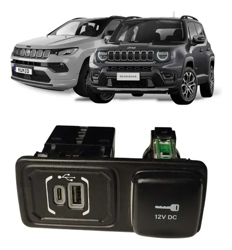 Tomada 12v Usb Auxiliar Jeep Compass Renegade 2021 Á 2024 Preto