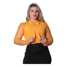 Camisa Feminina Manga Longa Gola Laço Evangélica Lançamento