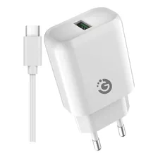 Adaptador 1 Usb 2.1a + Cable Tipo C Goldtech Color Blanco