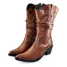 Bota Feminina Perlatto Wes002 Cano Médio Ajustável Salto