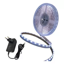 Fita Led Branco Frio Com Fonte 5050 5 Metros Prova Dagua