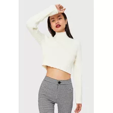 Sweater Crop Cuello Alto Blanco Invierno Nicopoly