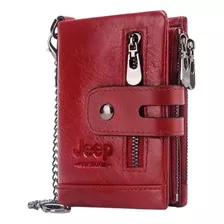 Carteira Jeep Kavis Masculina Couro Porta Cartões Moeda Rfid Cor Vermelho Desenho Do Tecido Liso