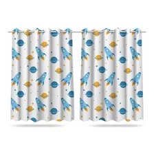 Cortina Infantil Foguetes Universo Tecido Premium 2,60x1,50m