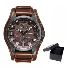 Relógio Sportivo Curren 8225 Marrom Couro Top Luxo C/ Caixa 