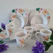 Vajilla De Porcelana 12 Piezas Diseño Acuarelanuevas. 