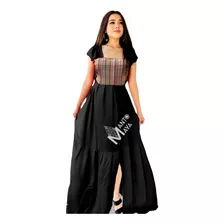 Maxi Vestido Bordado Artesanal Con Abertura