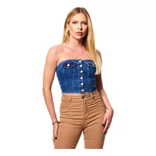 Top Jeans Feminino Com Botões Sawary 