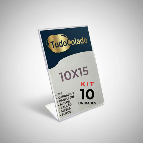 10 Displays 10x15 L Expositor Acrílico Pix Cardápio Qrcode Cristal