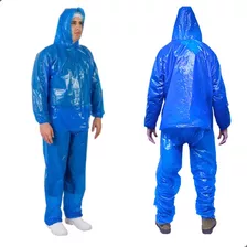 Conjunto Capa E Calça Para Chuva Azul Plástico Elástico 20un