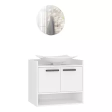 Mueble De Baño Con Bacha Lavamanos Y Espejo - Blanco Ad Cantidad De Agujeros Para Grifería Sin Agujeros