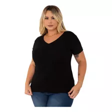 Camiseta Gola V Viscolaycra Plus Size T-shirt Preto