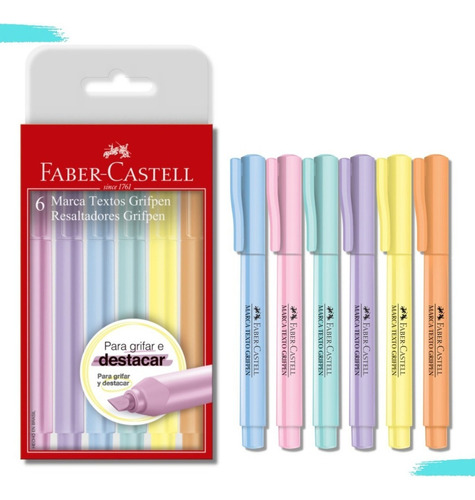 Marca Texto Faber Castell Grifpen Tom Pastel Com 6 Cores